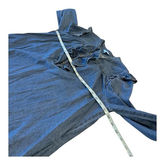 DRAPER JAMES RSVP Ruffle Bib Medium Wash Denim Jean Sheath Mini Dress Size M - Picture 9 of 15